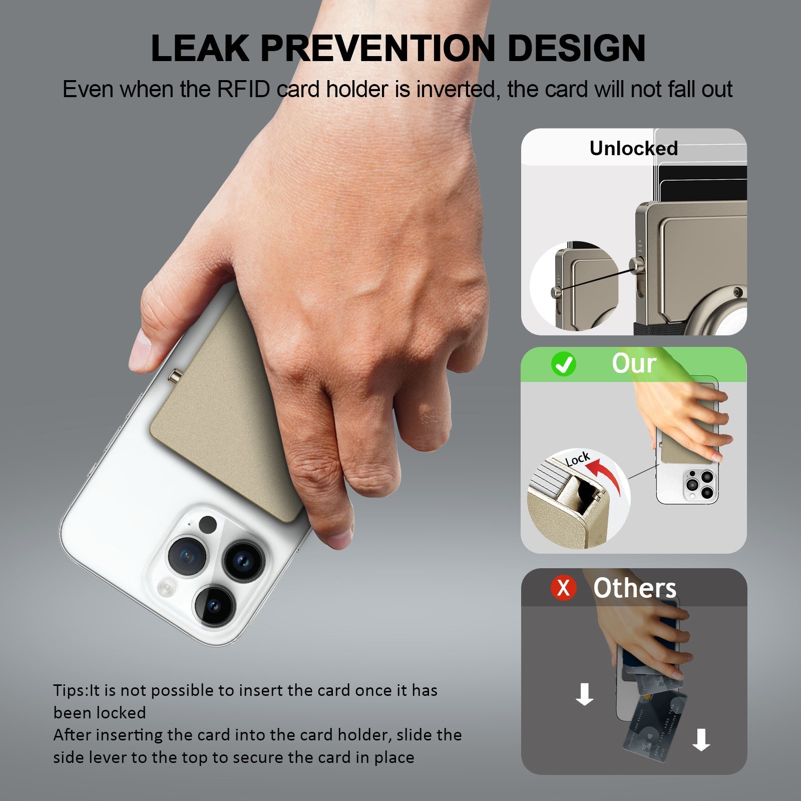 TOYFID All-Aluminum Pop Up Slide Rfid Slim Card Holder Wallet With Airtag Holder